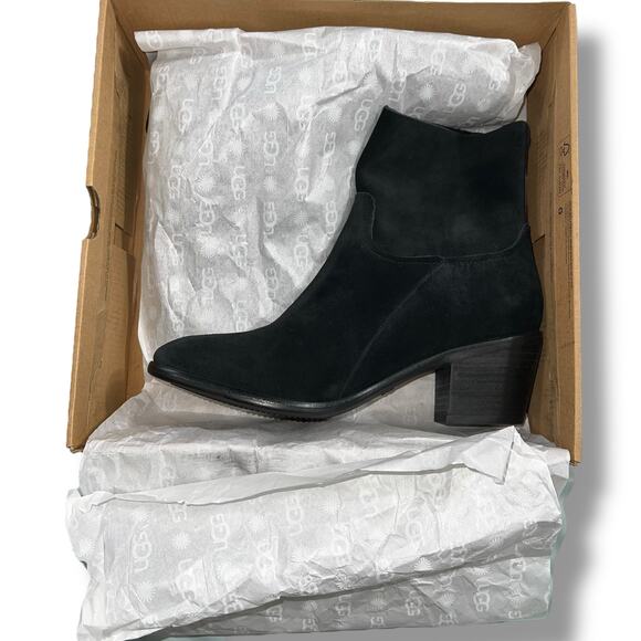 UGG Womens Breeda Suede Ankle Boots Mid Heel Zip Closure Almond Toe Black Sz 9 - Picture 14 of 16